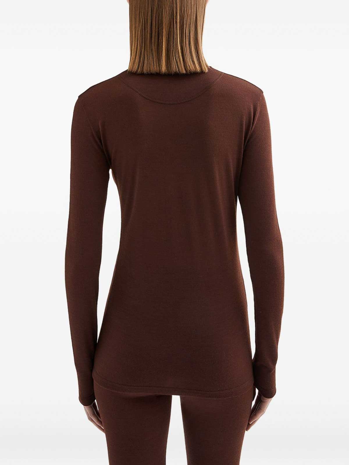 Jil Sander Brown Lightweight Wool Blend High-neck T-shirt In Brown
