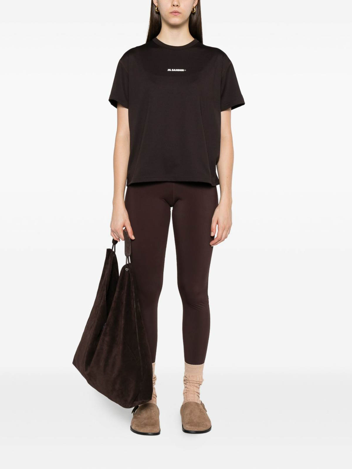 Jil Sander Boxy-fit Brown T-shirt With Centered Logo Print In Animal Print
