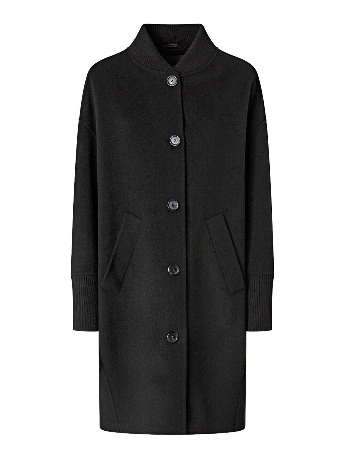 Pinko Long Coat In Double Fabric In Black