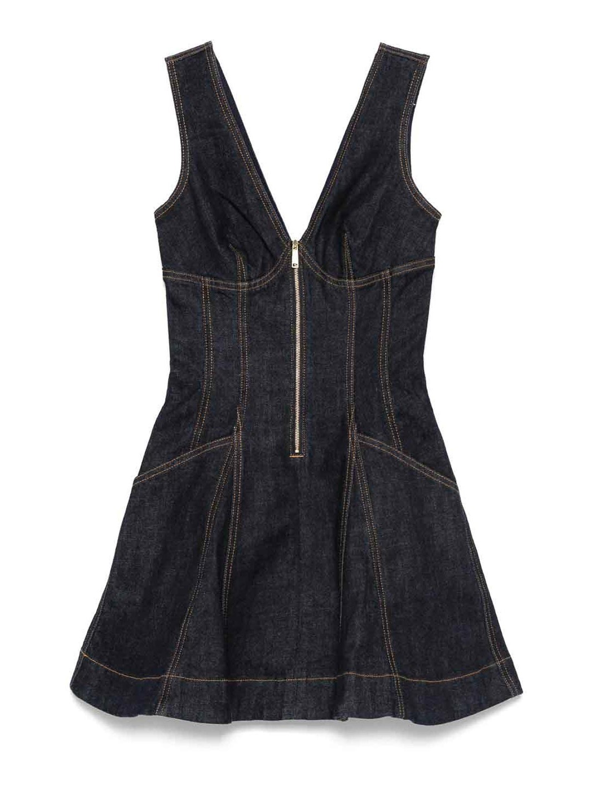 Self-portrait Dark Denim Mini Dress With Deep V-neckline In Black