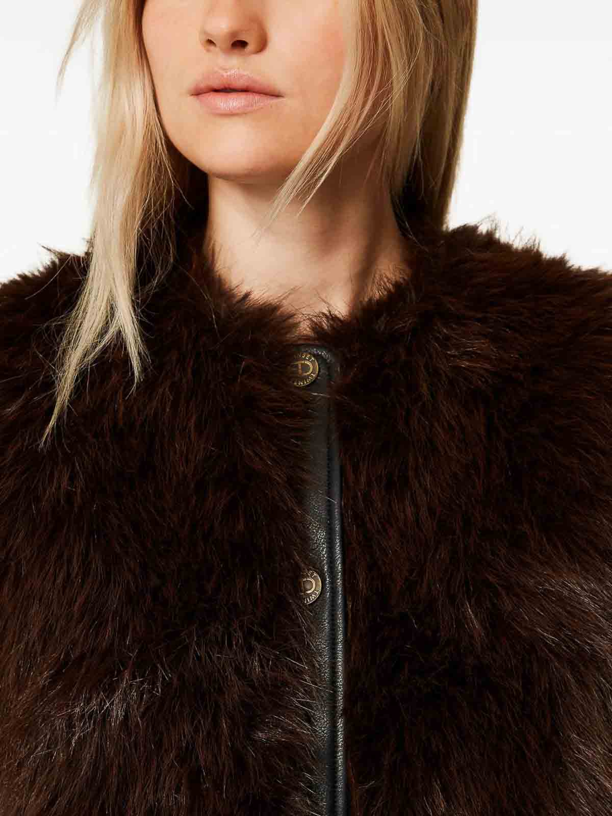 Twinset Faux-fur Buttoned Gilet In Brown