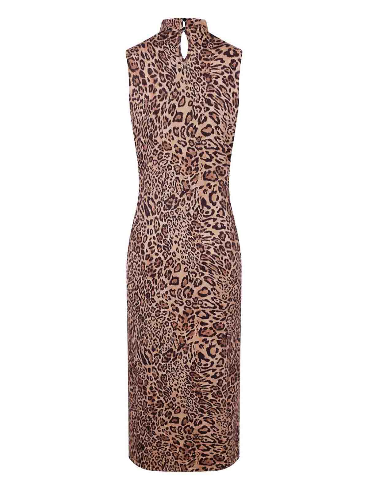 Twinset Twin-set Form-fitting Sleeveless Dress With Leopard Print And Sequin Detailing In Brown