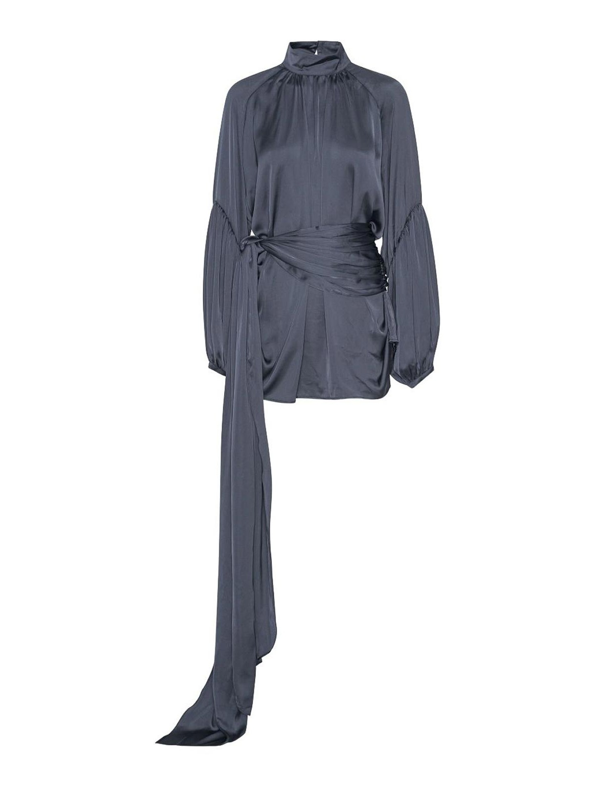 Rotate Birger Christensen High-neck Gray Mini Dress With Volume Sleeves In Gray