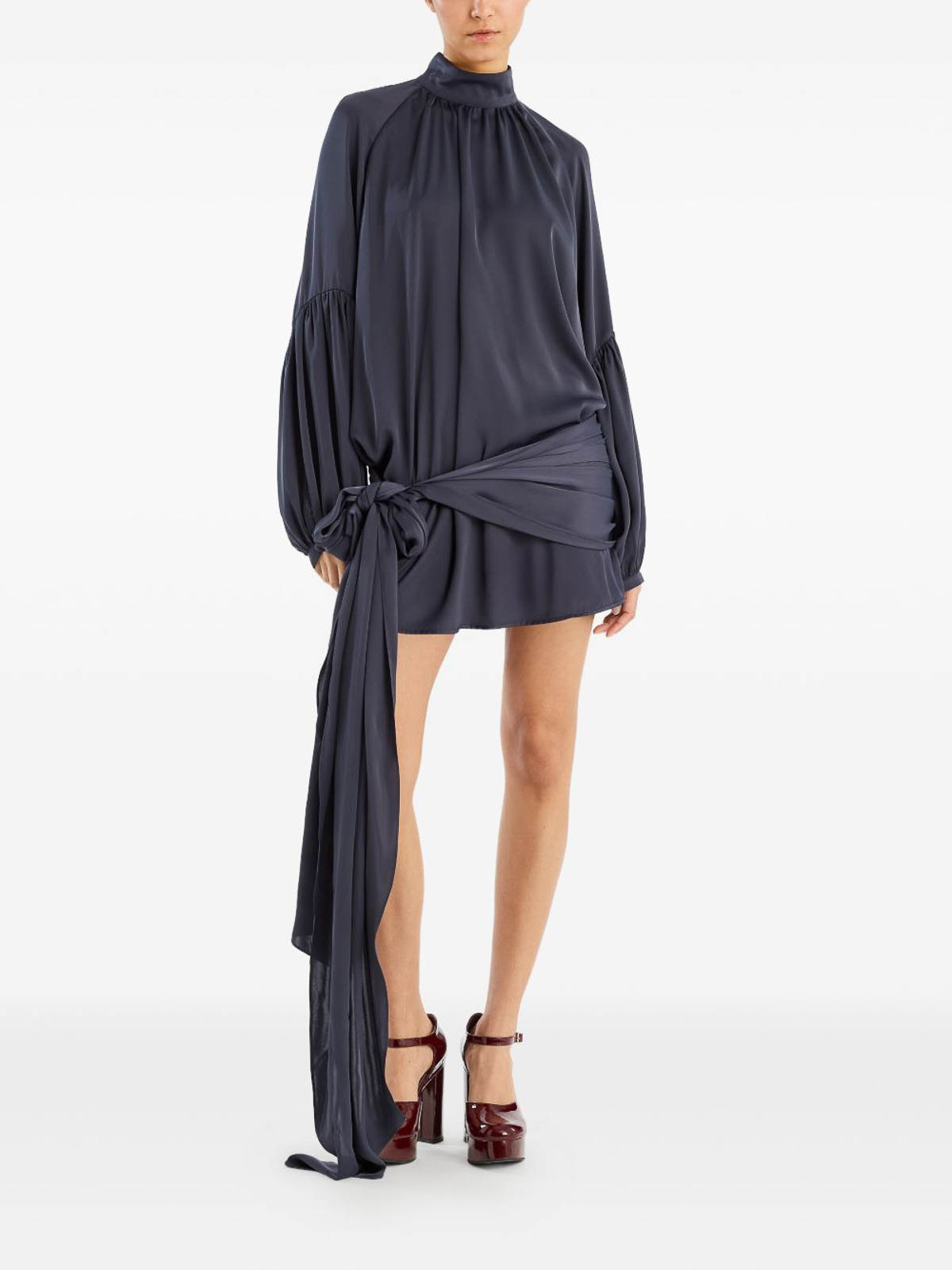Rotate Birger Christensen High-neck Gray Mini Dress With Volume Sleeves In Gray