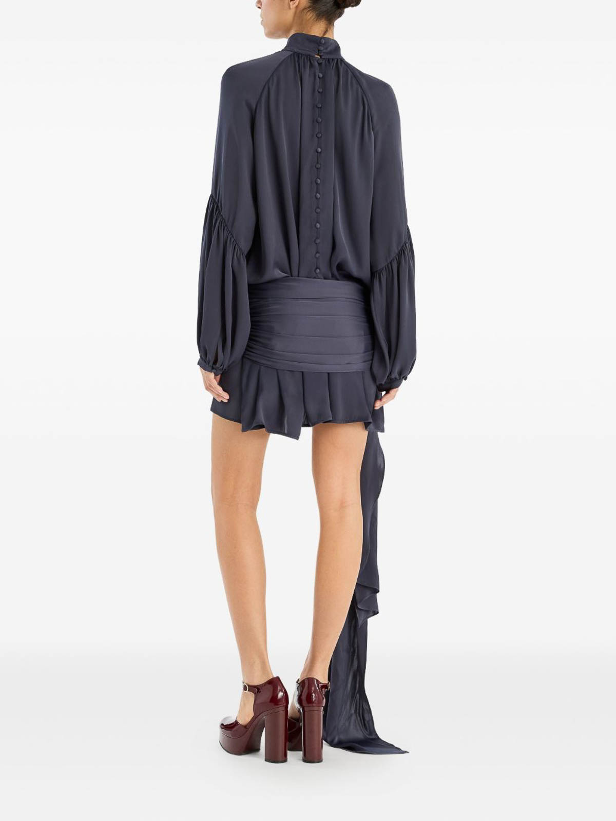Rotate Birger Christensen High-neck Gray Mini Dress With Volume Sleeves In Gray