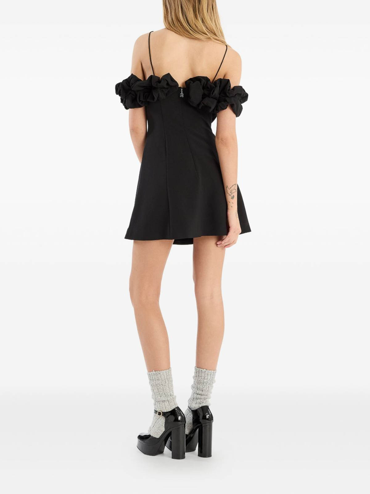 Rotate Birger Christensen Mini Dress With Ruffled Trim In Gray