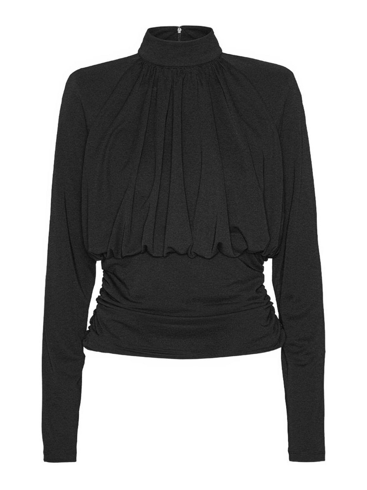 Rotate Birger Christensen Long-sleeved Black Top With High Neckline In Black