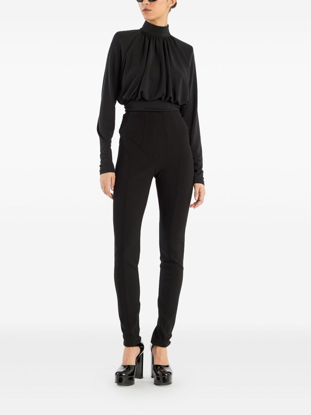 Rotate Birger Christensen Long-sleeved Black Top With High Neckline In Black