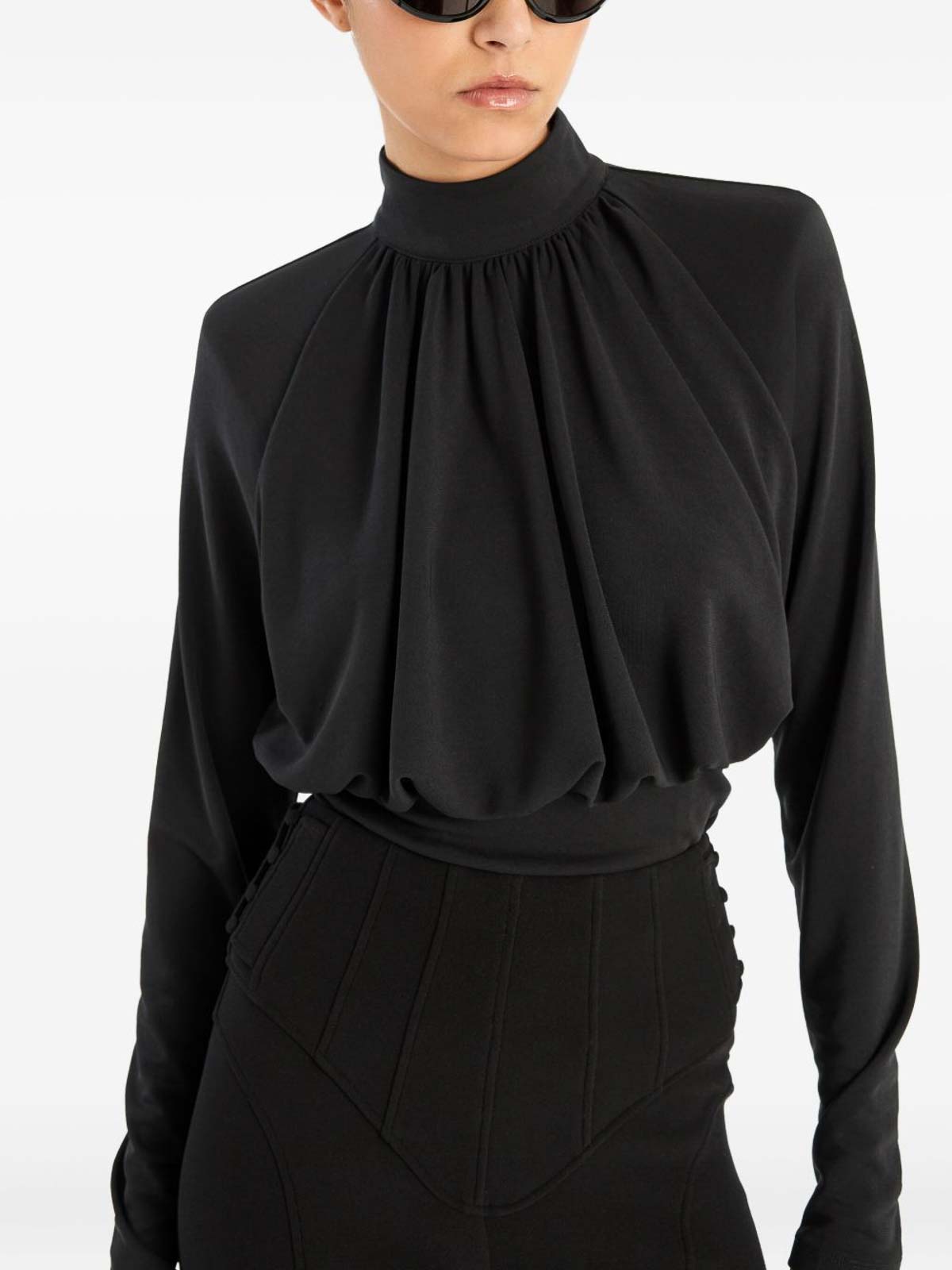 Rotate Birger Christensen Long-sleeved Black Top With High Neckline In Black