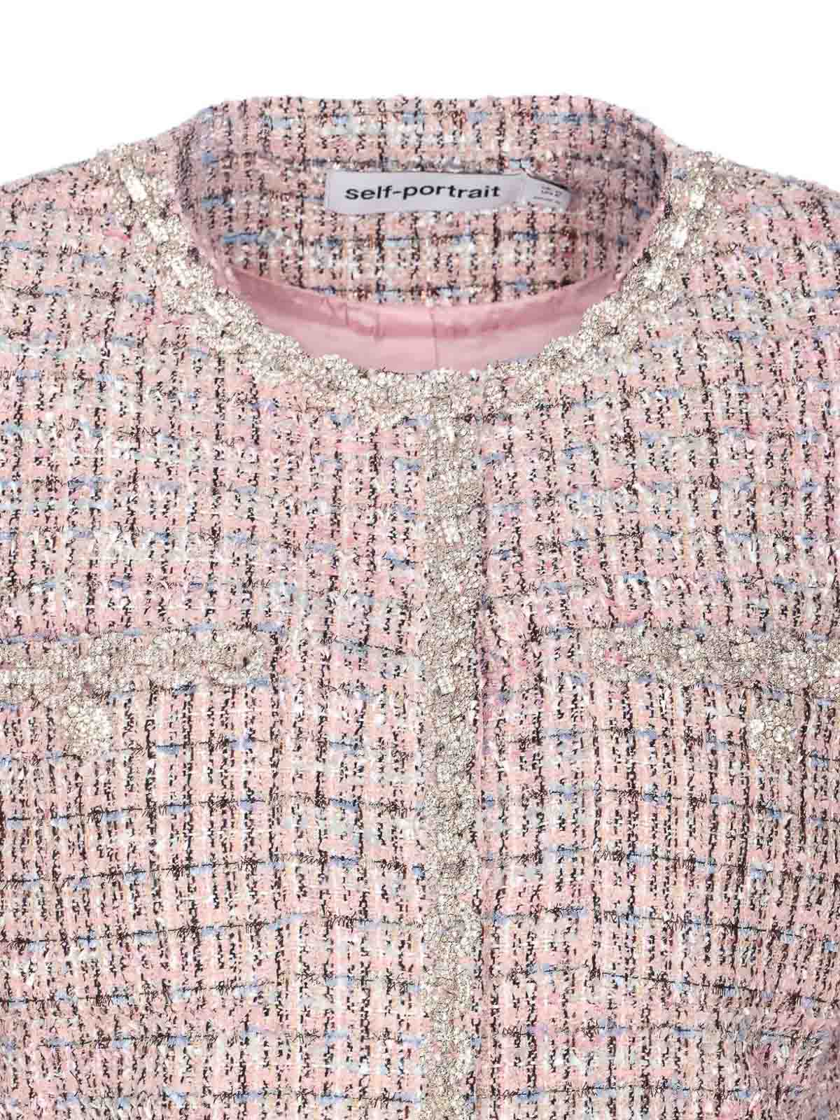 Self-portrait Self Portrait Crystal-embellished Tweed Jacket In Red