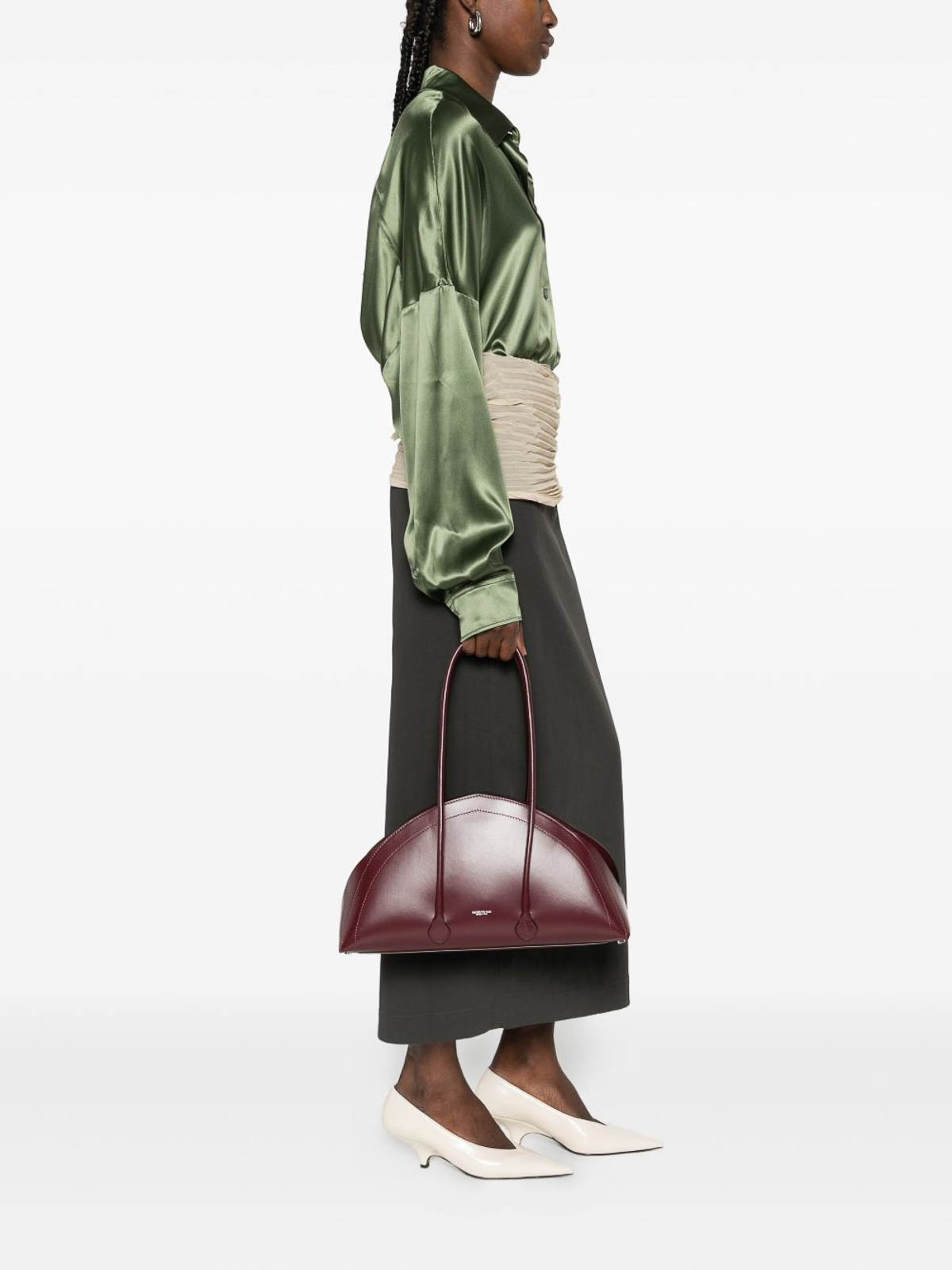 Federico Cina Bordeaux Handbag With Elongated Semi-circular Silhouette In Red