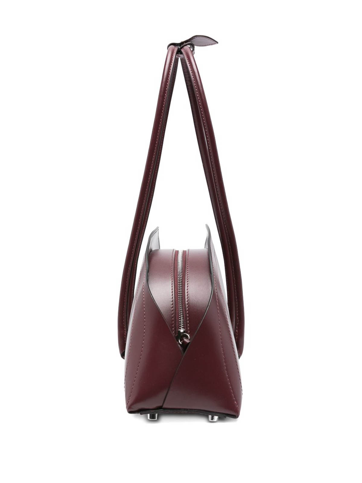 Federico Cina Bordeaux Handbag With Elongated Semi-circular Silhouette In Red