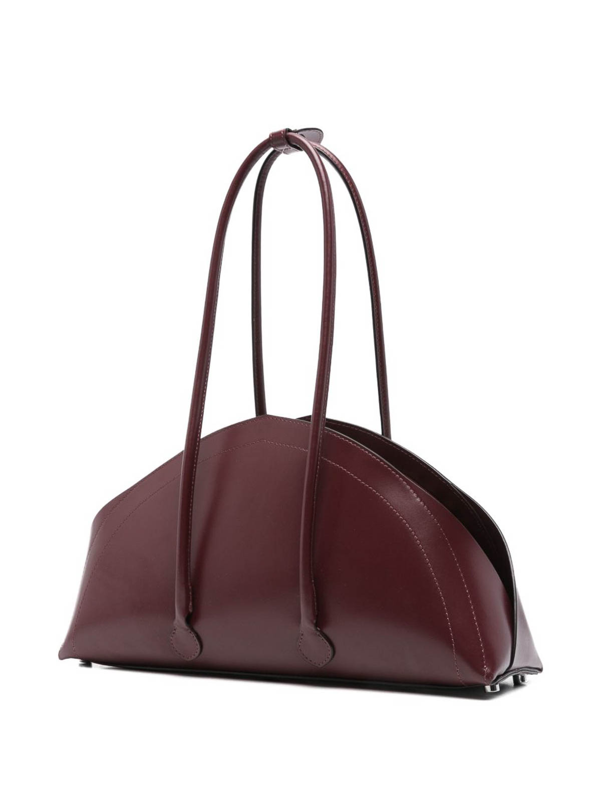 Federico Cina Bordeaux Handbag With Elongated Semi-circular Silhouette In Red