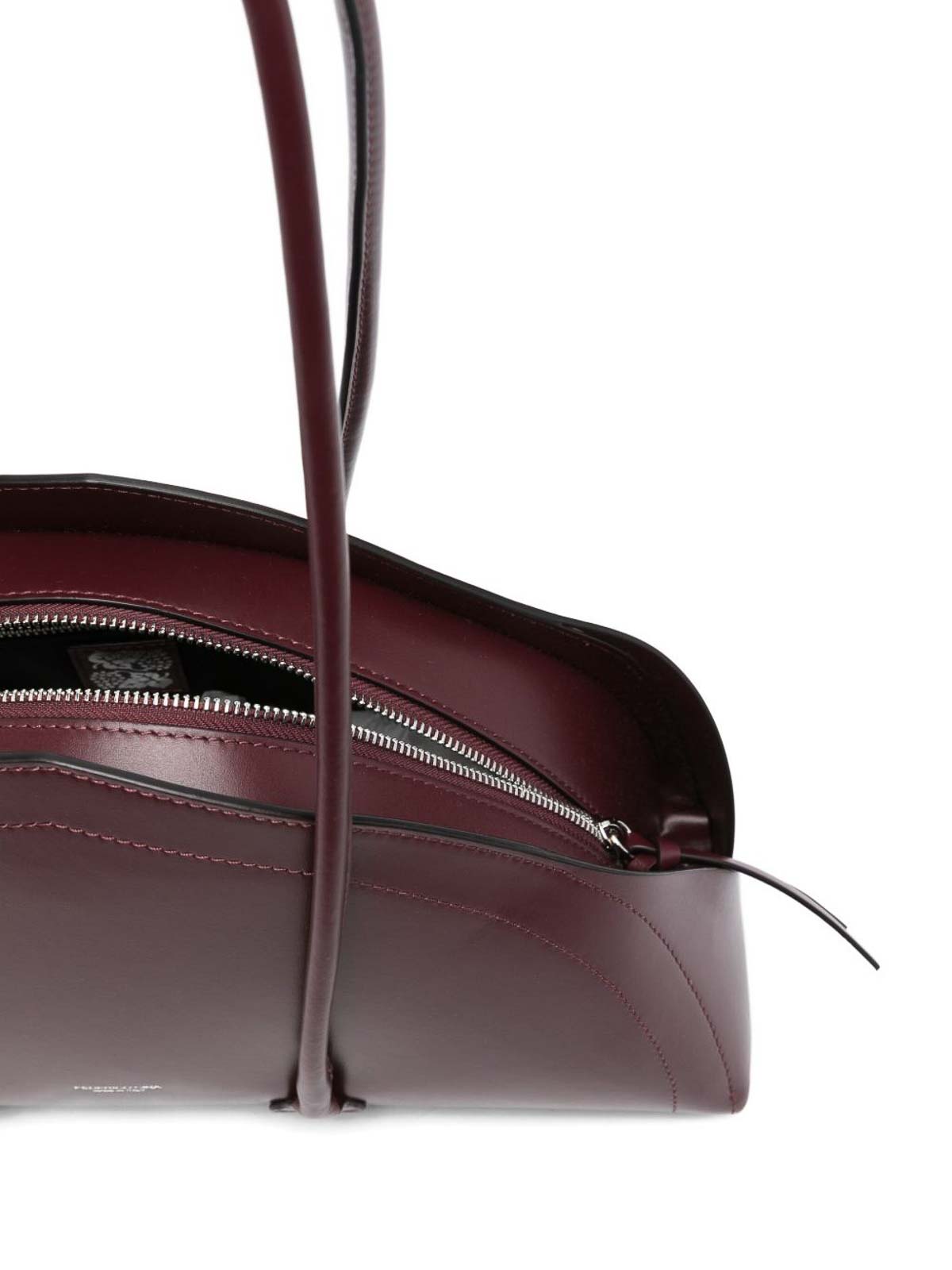 Federico Cina Bordeaux Handbag With Elongated Semi-circular Silhouette In Red