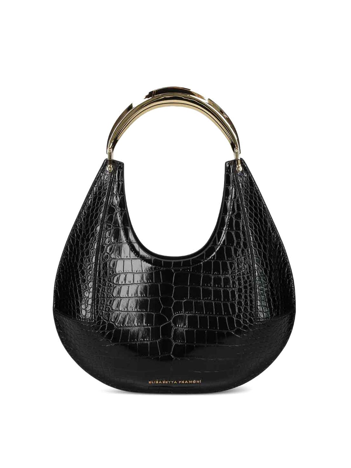 Elisabetta Franchi Crescent-shaped Black Crocodile-embossed Shoulder Bag In Black