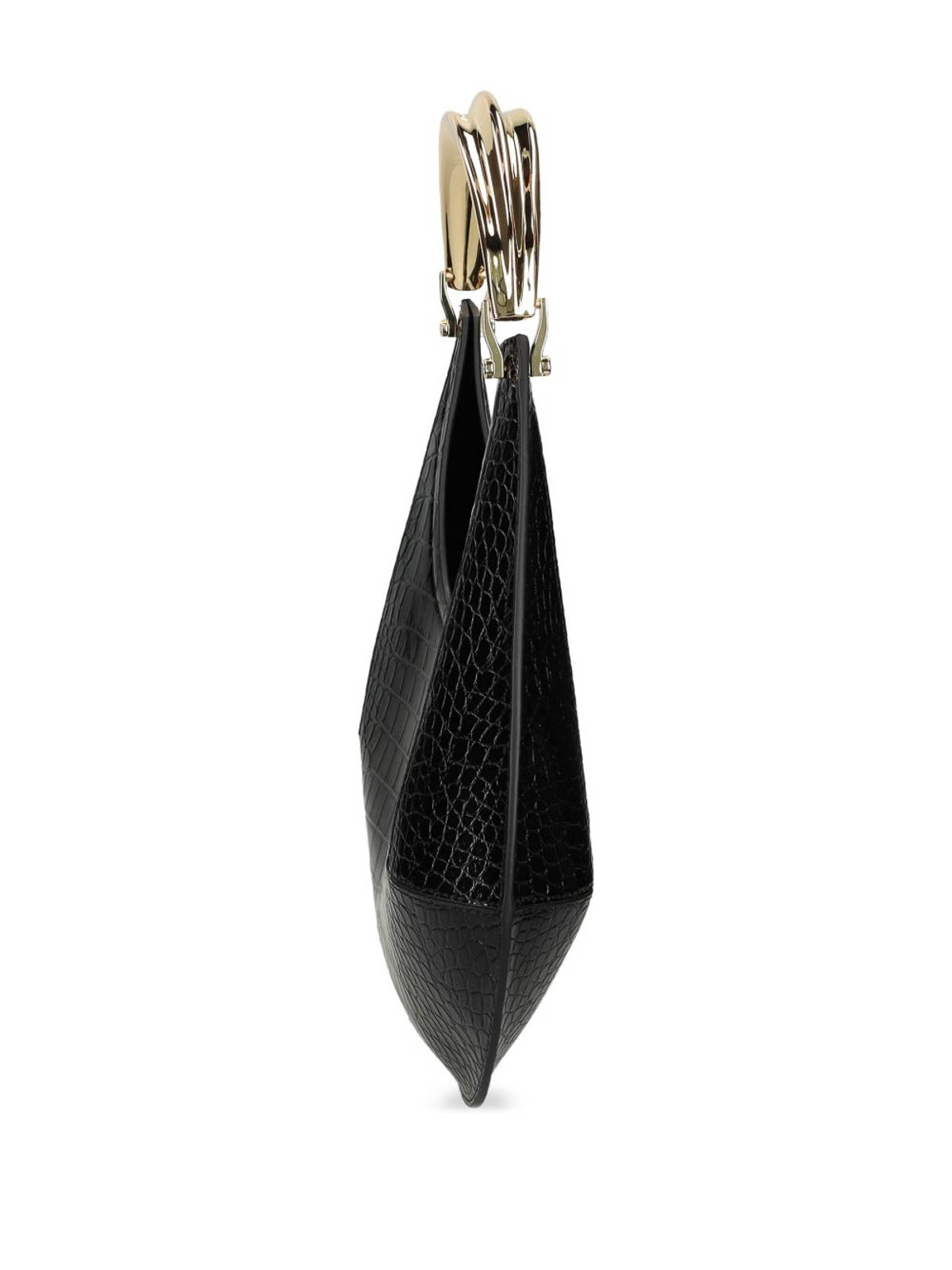 Elisabetta Franchi Crescent-shaped Black Crocodile-embossed Shoulder Bag In Black