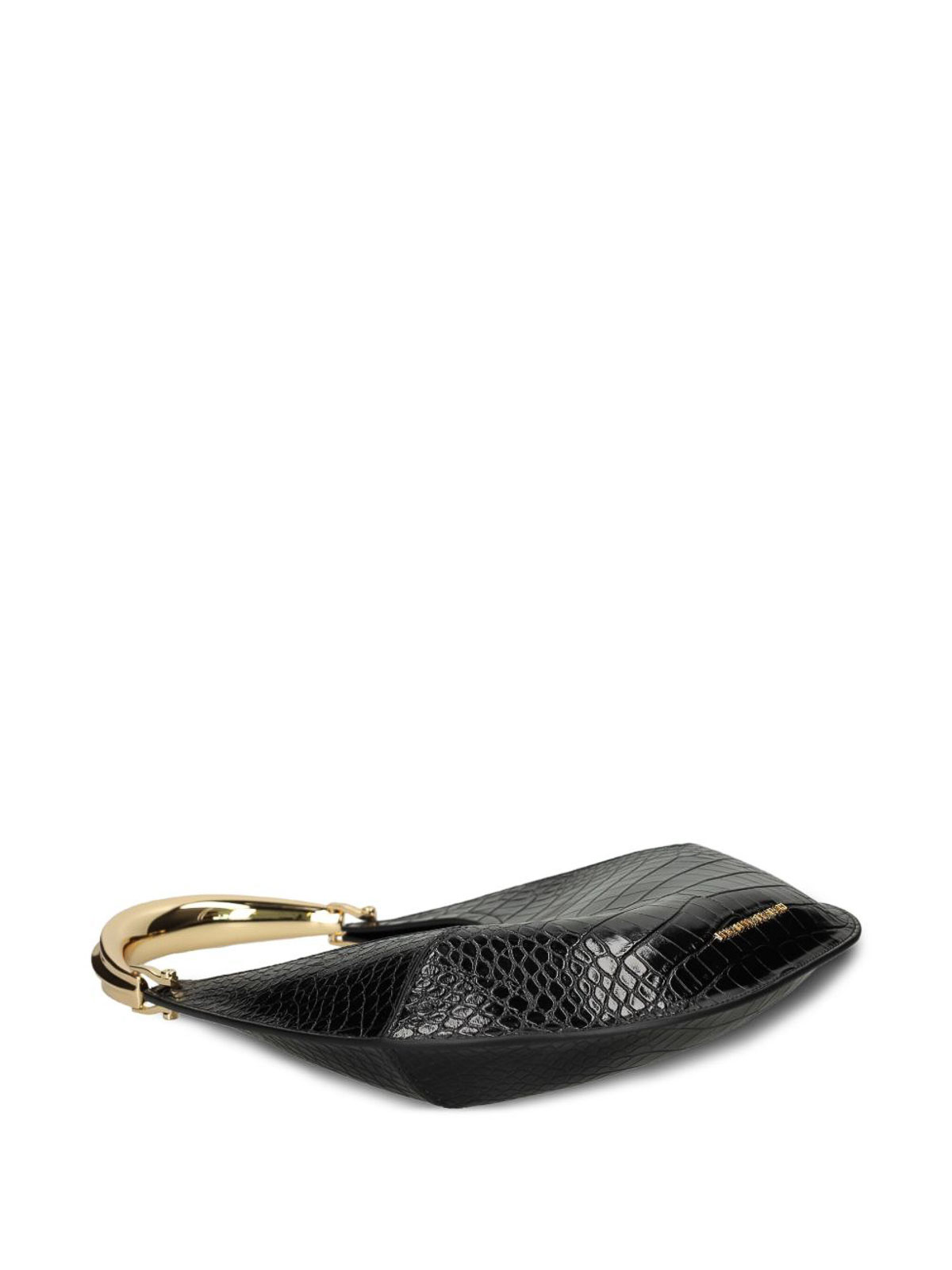 Elisabetta Franchi Crescent-shaped Black Crocodile-embossed Shoulder Bag In Black