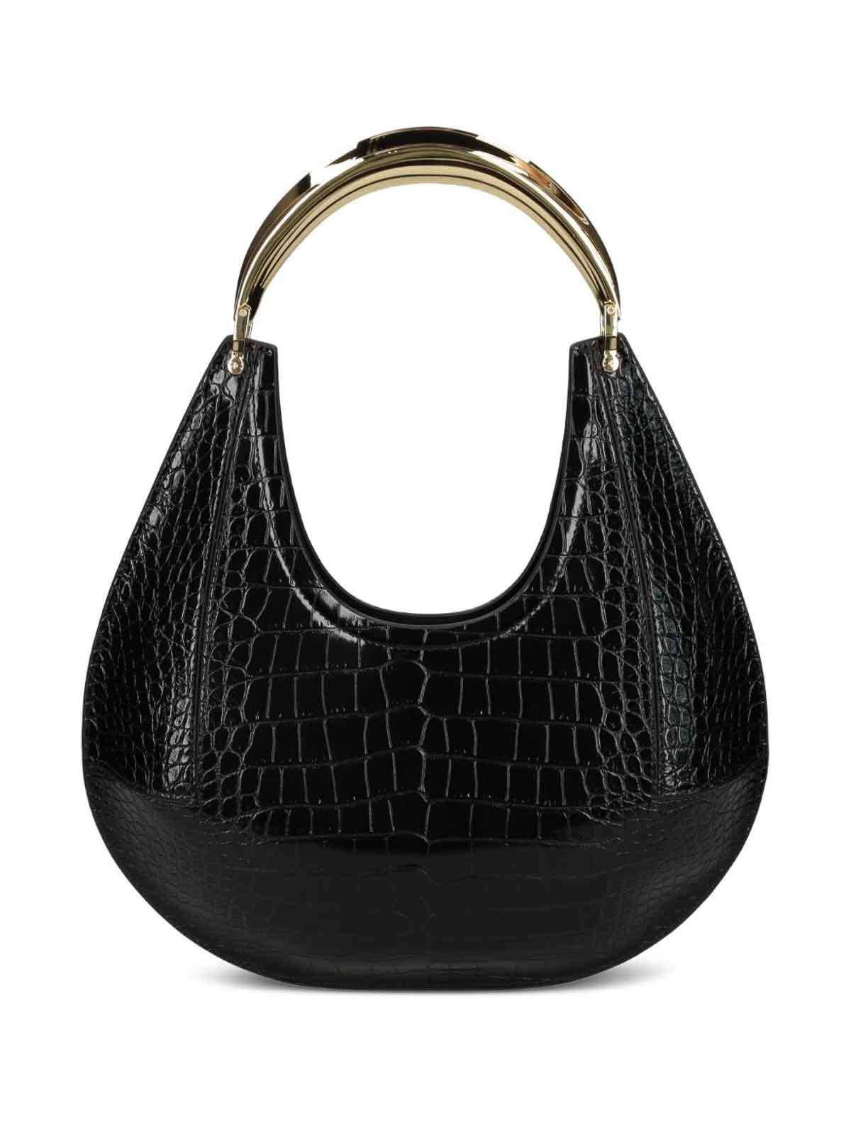 Elisabetta Franchi Crescent-shaped Black Crocodile-embossed Shoulder Bag In Black