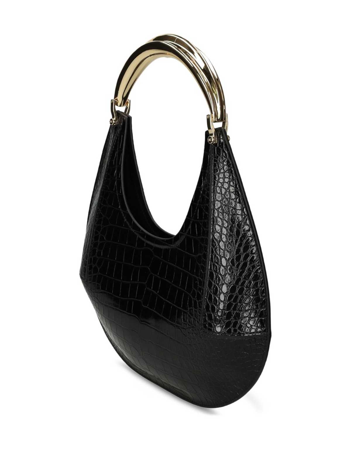 Elisabetta Franchi Crescent-shaped Black Crocodile-embossed Shoulder Bag In Black