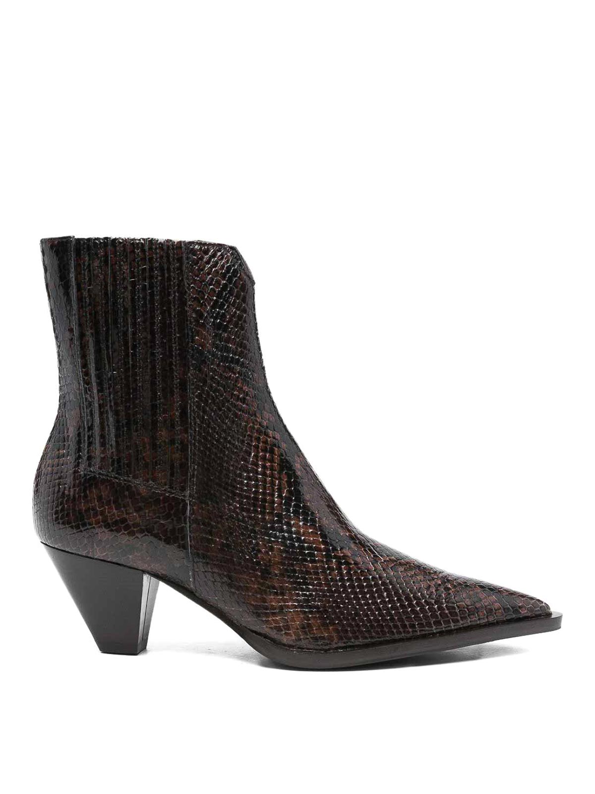 Guglielmo Rotta Elegant Ankle Boots With Textured Snakeskin Finish In Brown