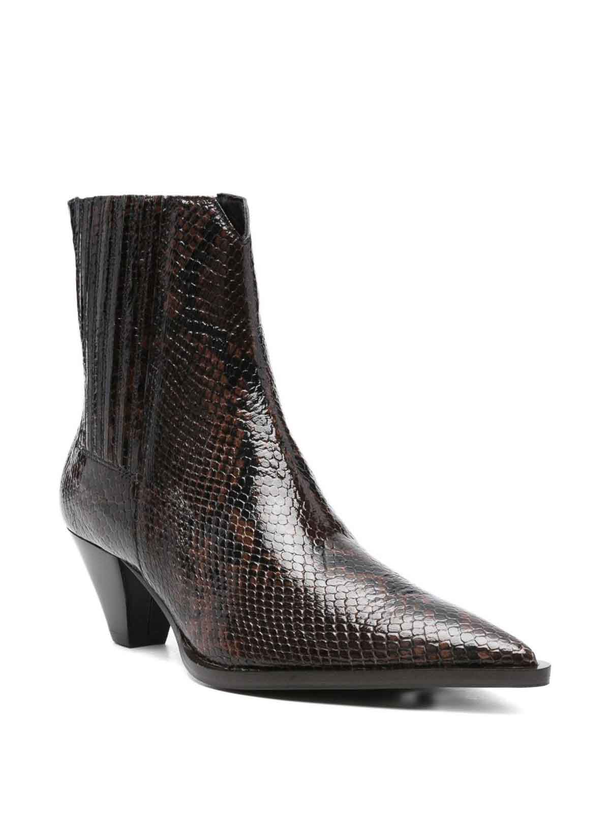 Guglielmo Rotta Elegant Ankle Boots With Textured Snakeskin Finish In Brown
