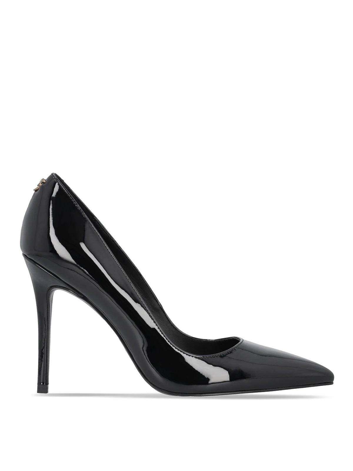 Pinko Pointed Toe Black Pumps With Patent Finish In Animal Print