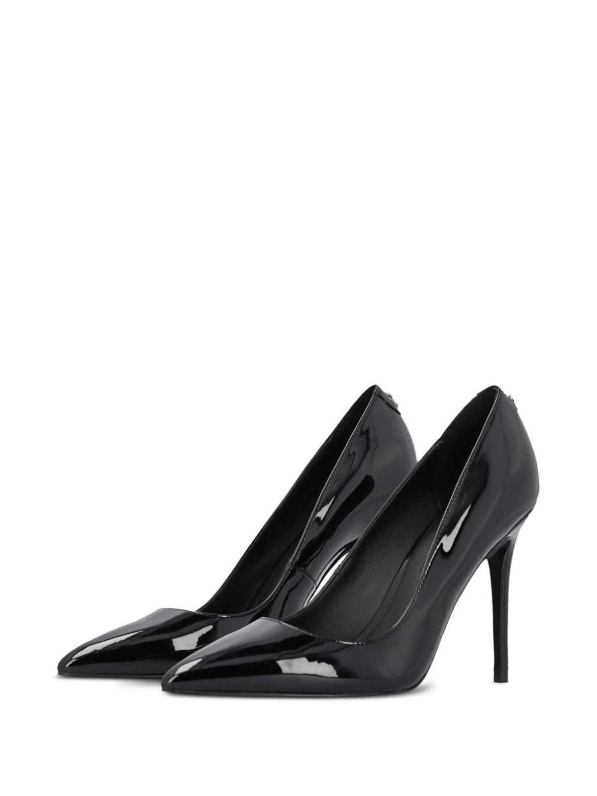 Pinko Pointed Toe Black Pumps With Patent Finish In Animal Print