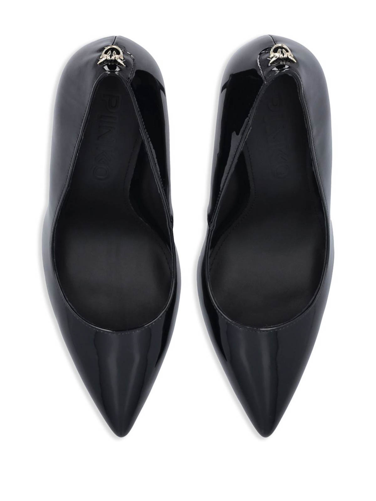 Pinko Pointed Toe Black Pumps With Patent Finish In Animal Print