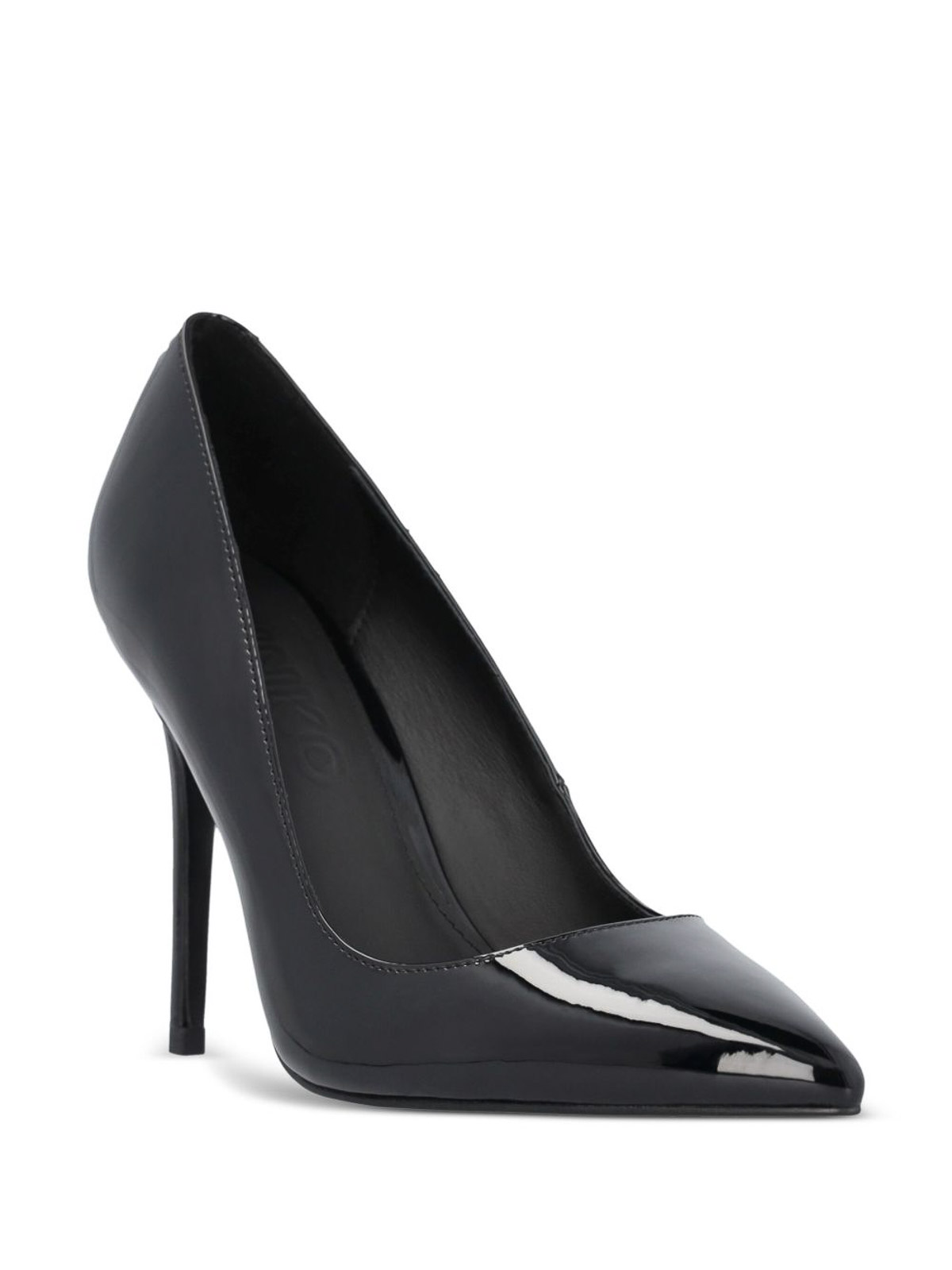 Pinko Pointed Toe Black Pumps With Patent Finish In Animal Print