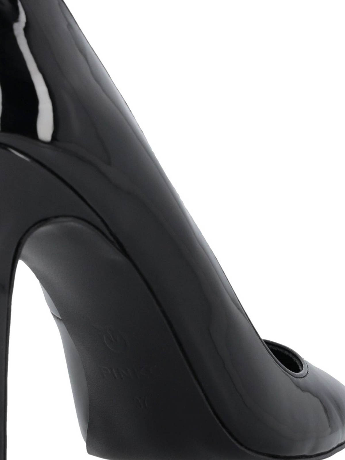Pinko Pointed Toe Black Pumps With Patent Finish In Animal Print