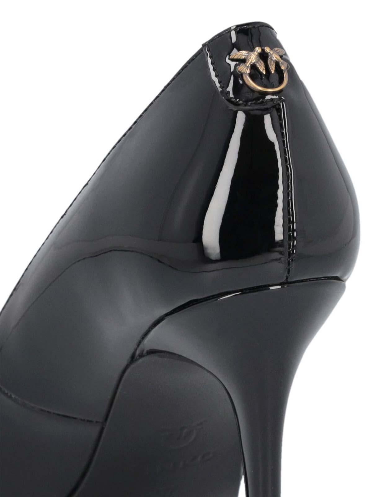 Pinko Pointed Toe Black Pumps With Patent Finish In Animal Print