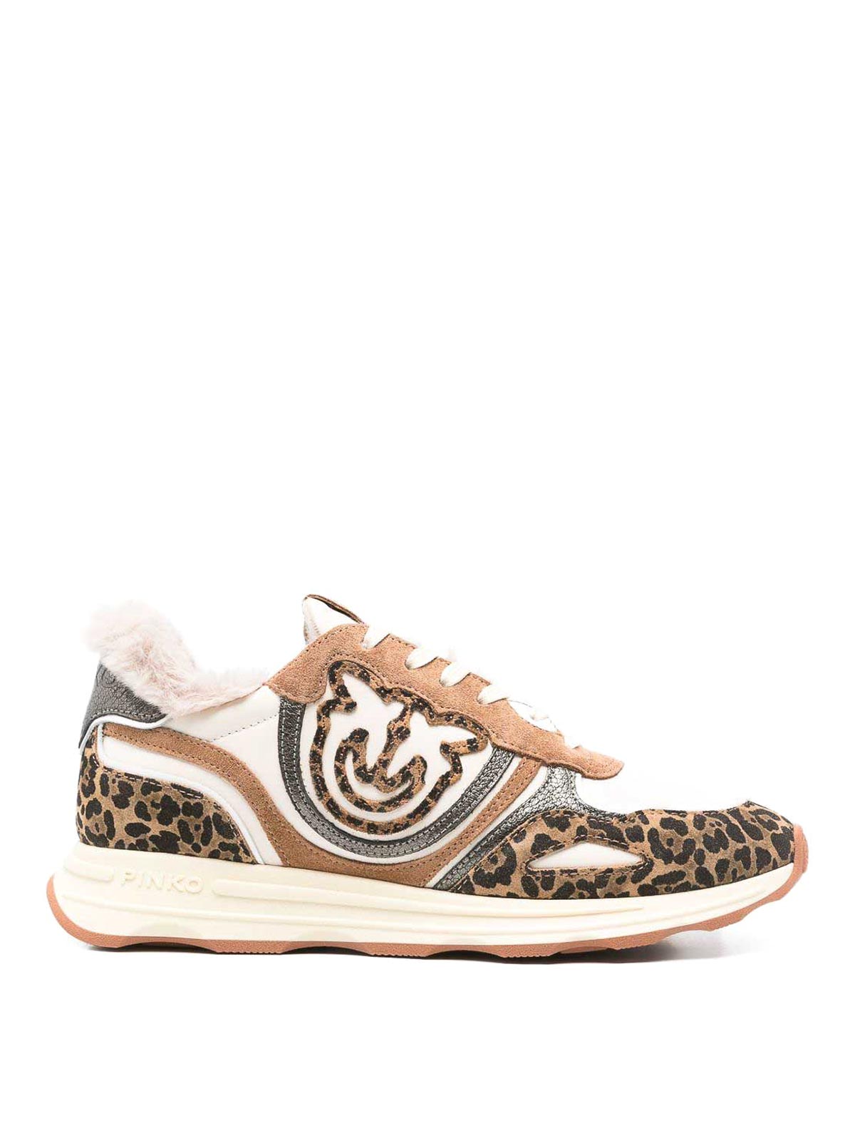 Pinko Zoe 01 Leather Sneakers With Leapadrata Pattern In Nude
