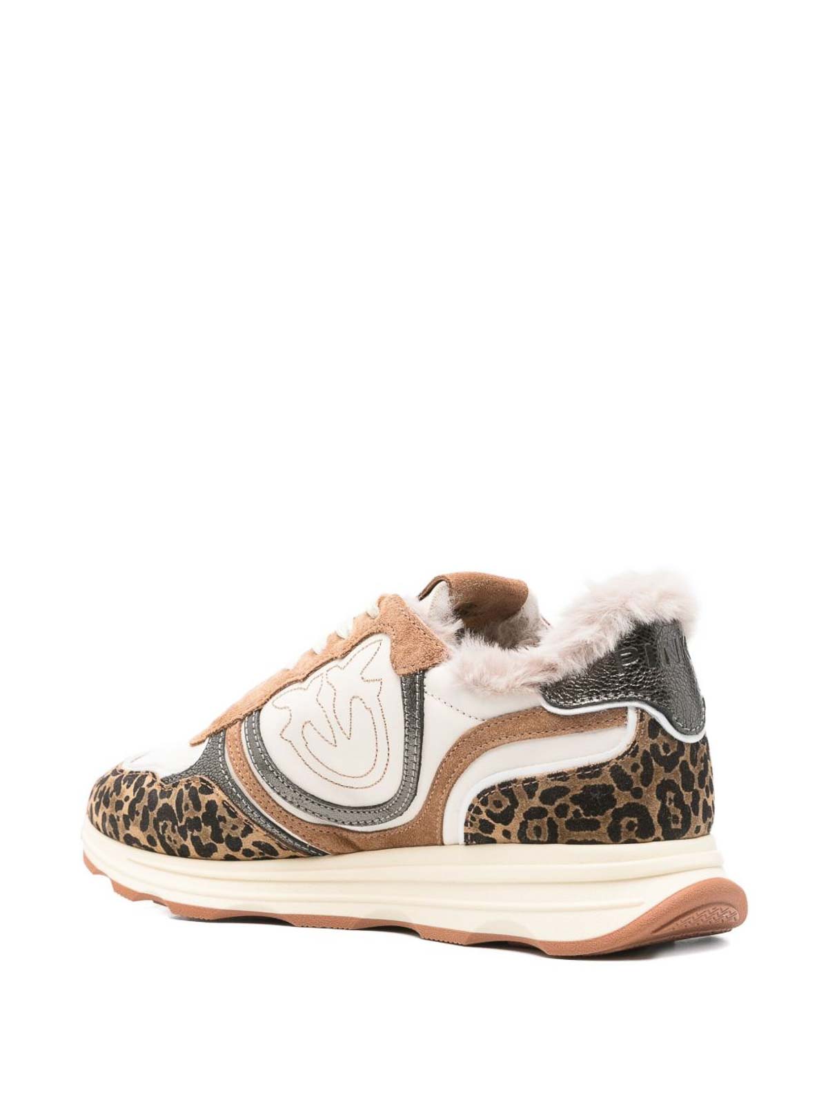 Pinko Zoe 01 Leather Sneakers With Leapadrata Pattern In Nude