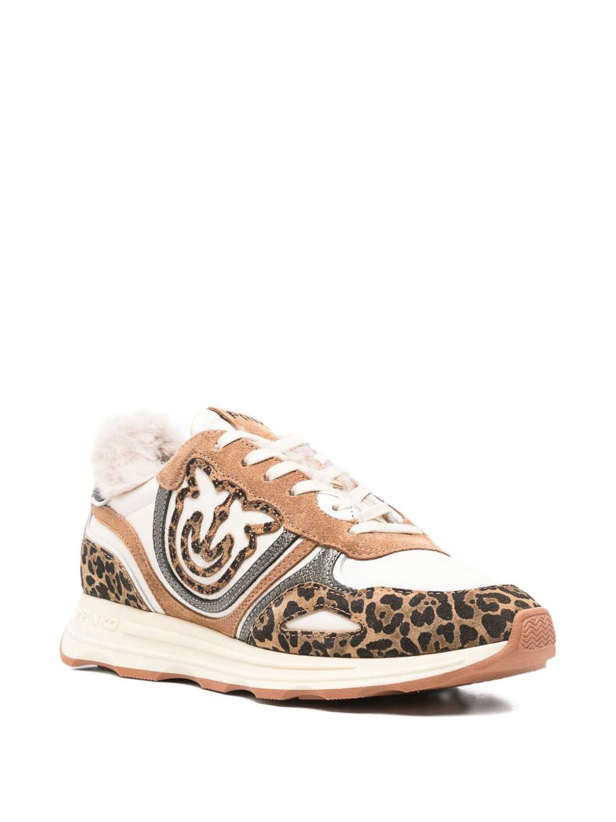 Pinko Zoe 01 Leather Sneakers With Leapadrata Pattern In Nude