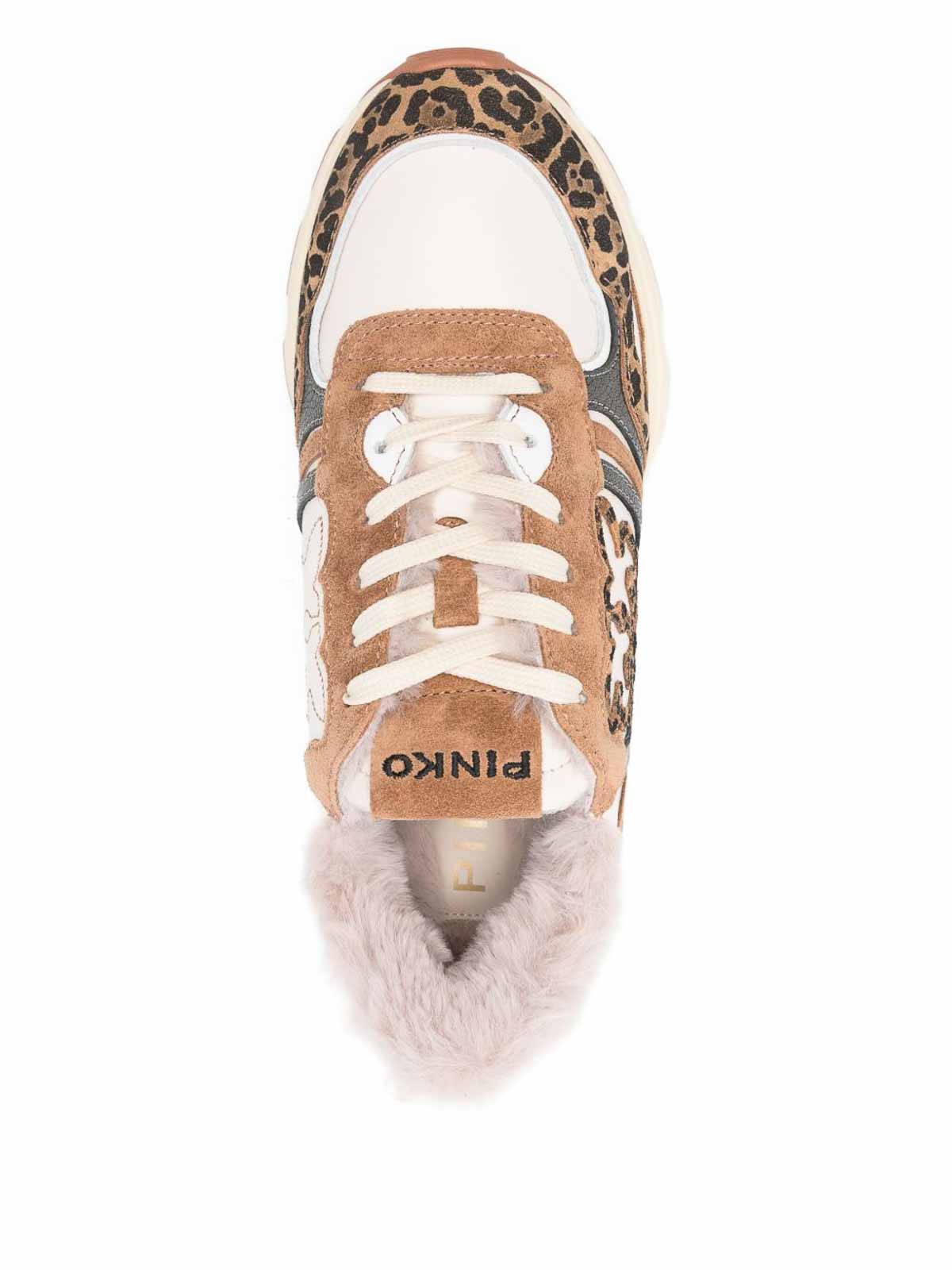 Pinko Zoe 01 Leather Sneakers With Leapadrata Pattern In Nude