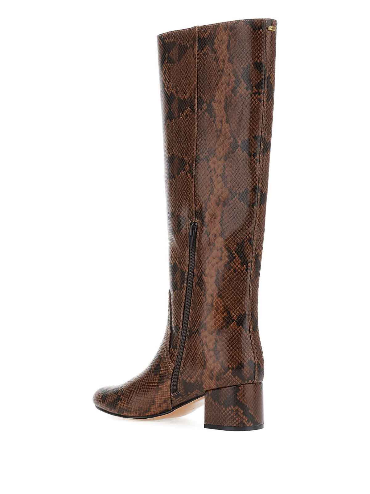 Twinset 50mm Snake-print Block-heel Boots In Multi