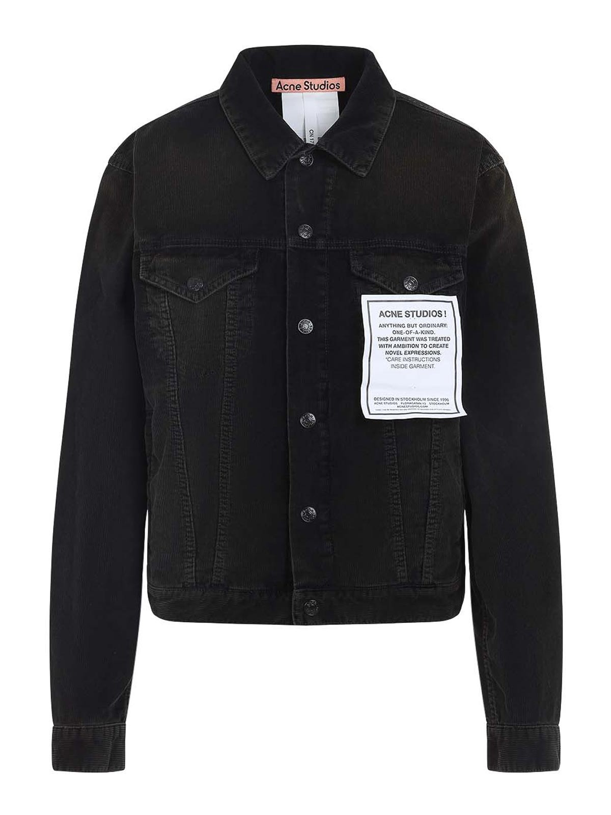 Acne Studios Black Cotton Corduroy Jacket With Adjustable Waist And Flap Pockets In Black