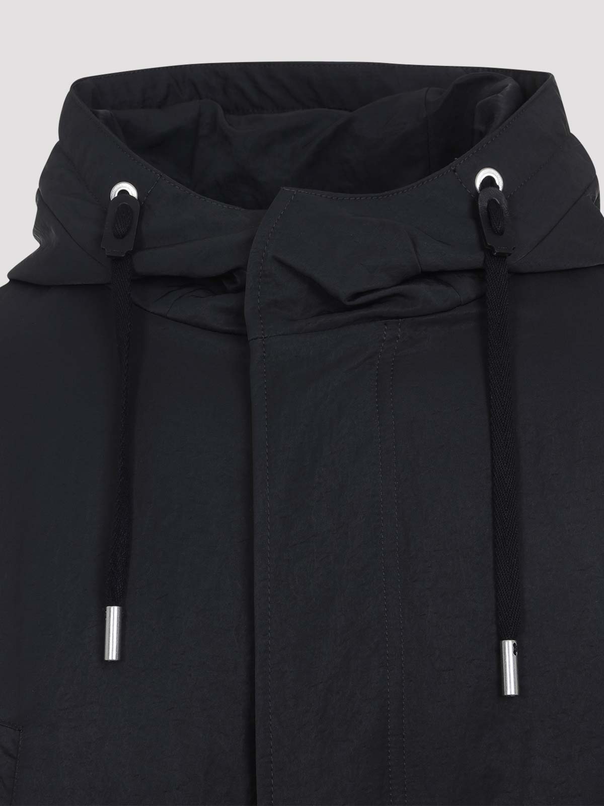 Ami Alexandre Mattiussi Long Grey Polyamide Jacket With Adjustable Hood And Flap Pockets In Black