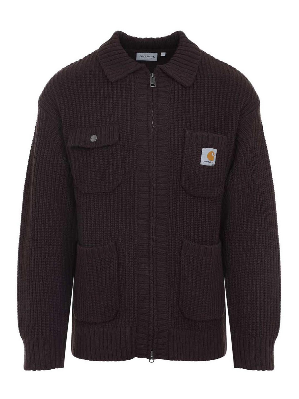 Carhartt Ip Mens Chore Logo-patch Knitted Wool-blend Cardigan Palisander In Black