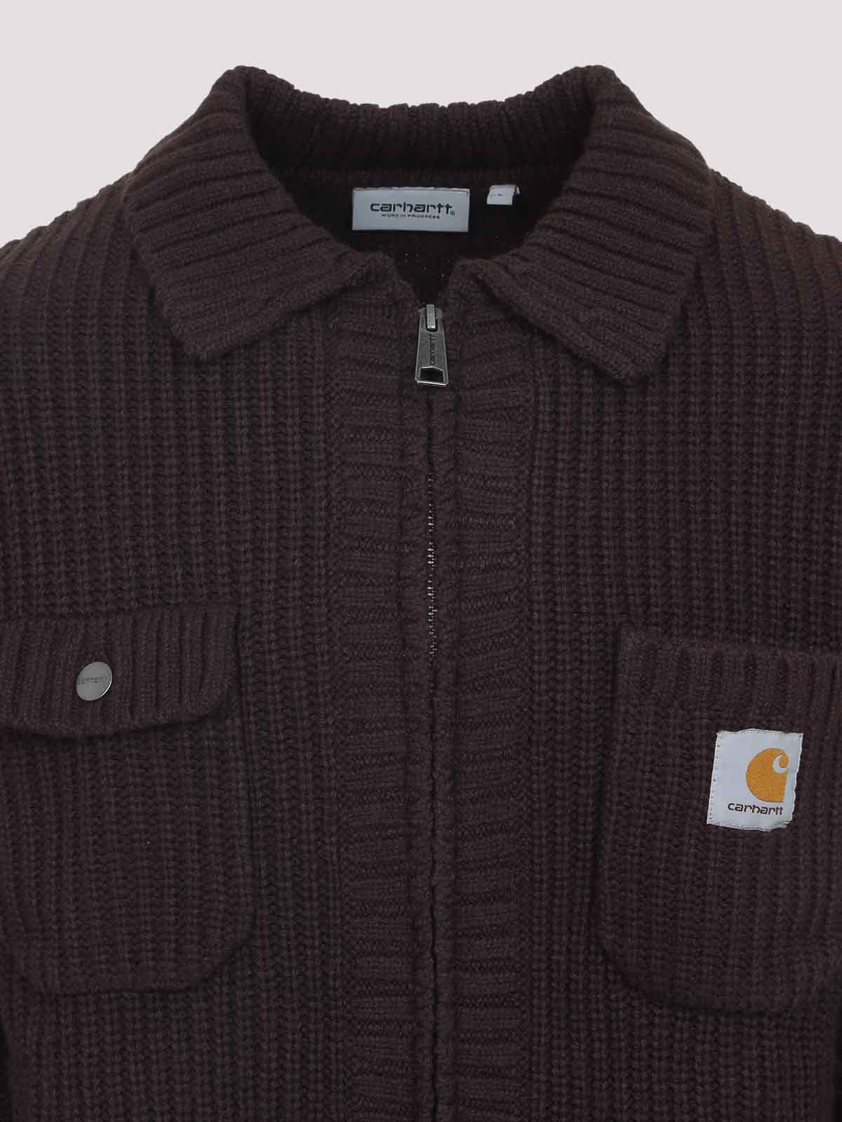 Carhartt Ip Mens Chore Logo-patch Knitted Wool-blend Cardigan Palisander In Black