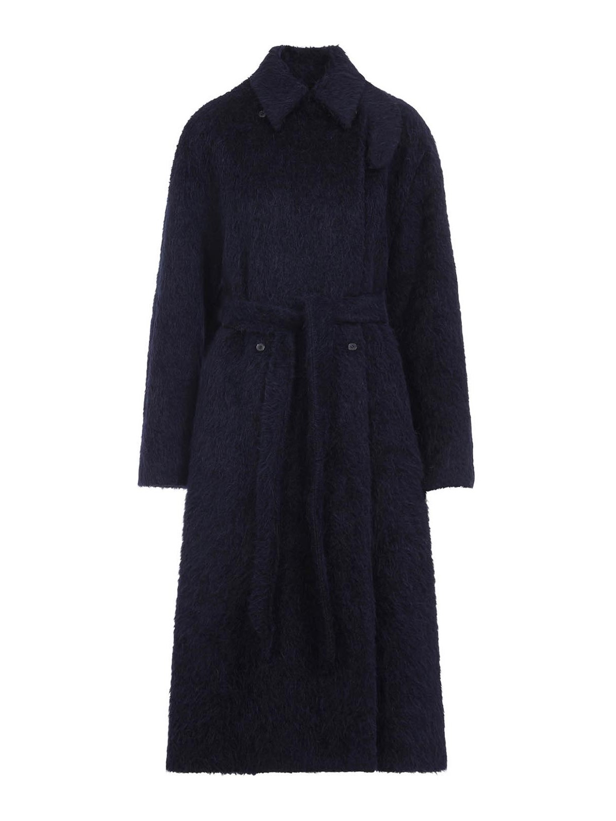 Carven Midnight Blue Alpaca Long Belted Coat In Blue