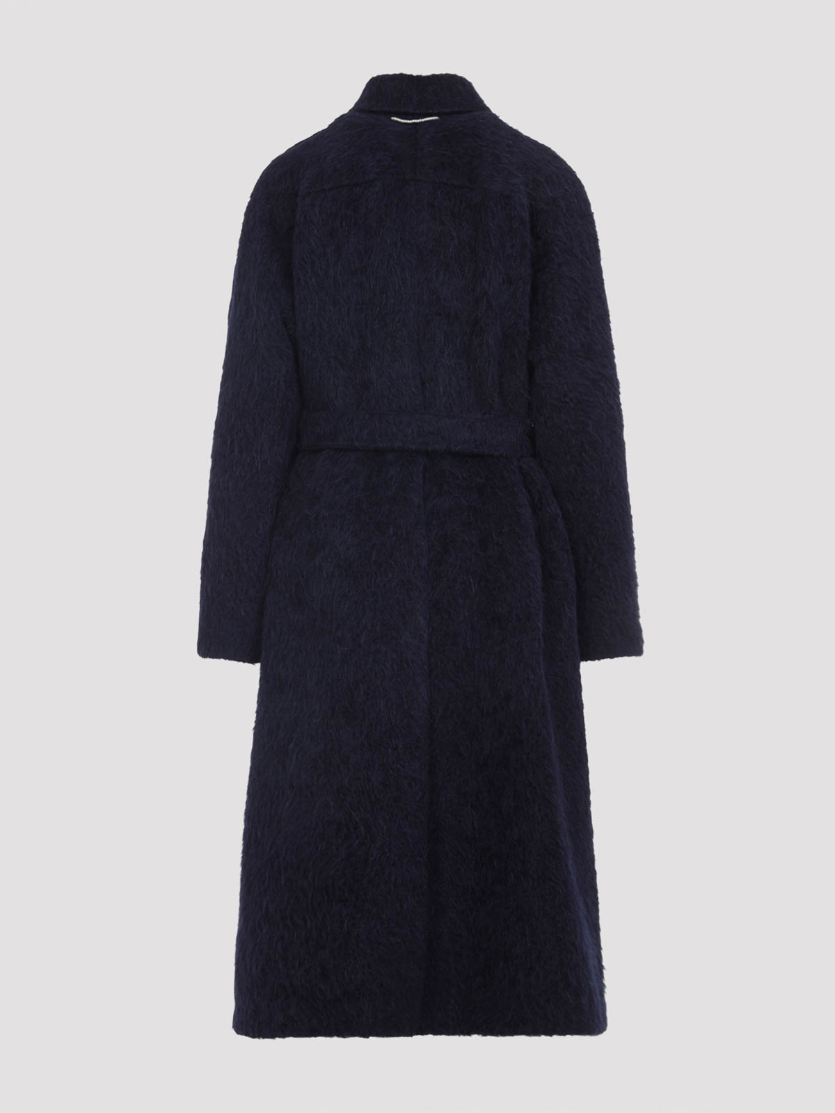 Carven Midnight Blue Alpaca Long Belted Coat In Blue