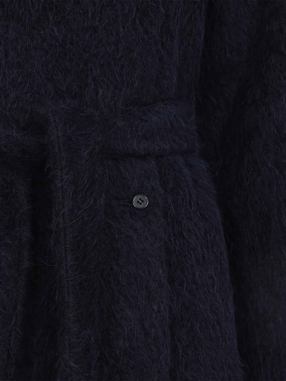 Carven Midnight Blue Alpaca Long Belted Coat In Blue