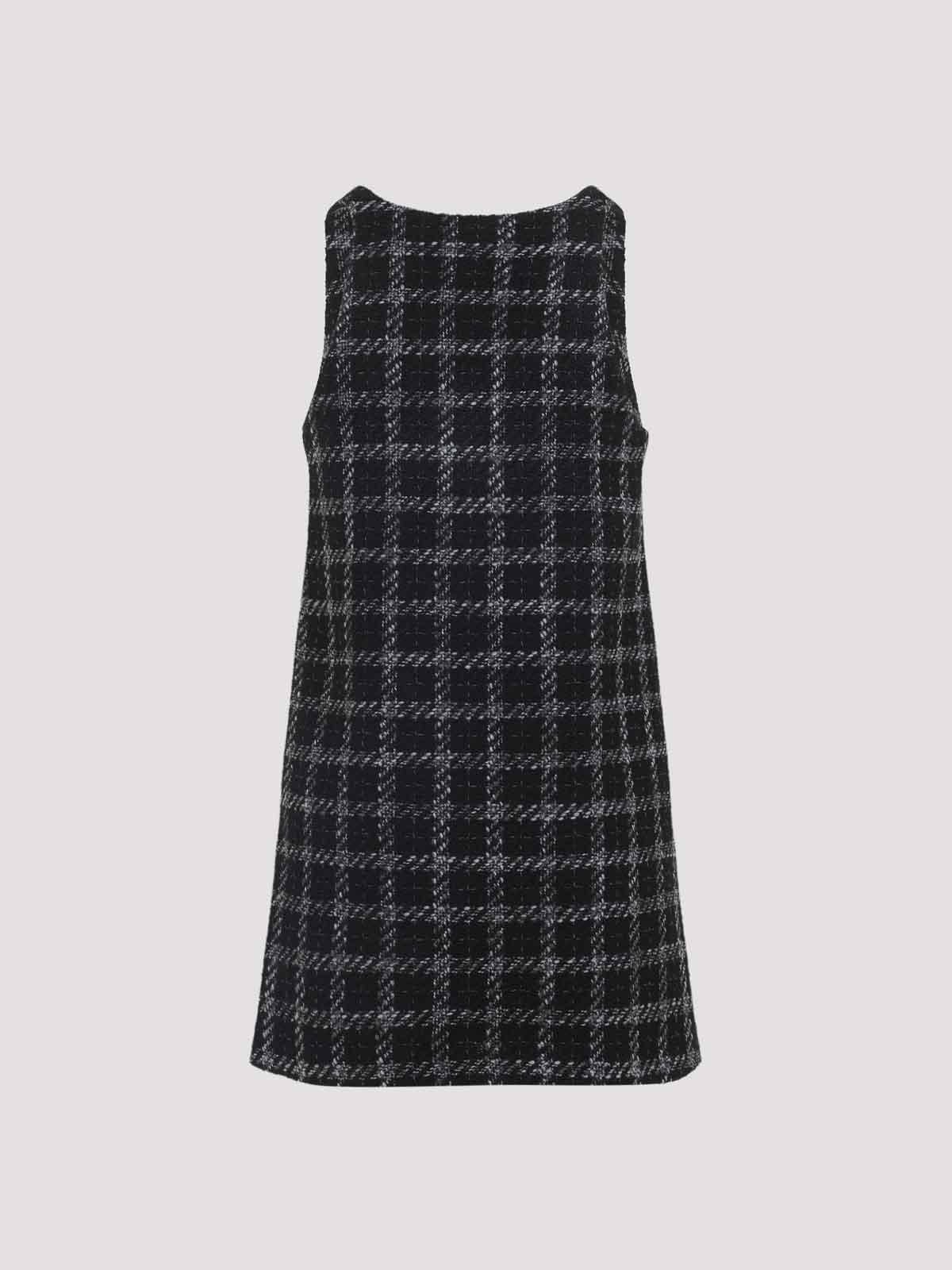 Diesel Mini Dress Checked Pattern Sleeveless V-neckline In Black