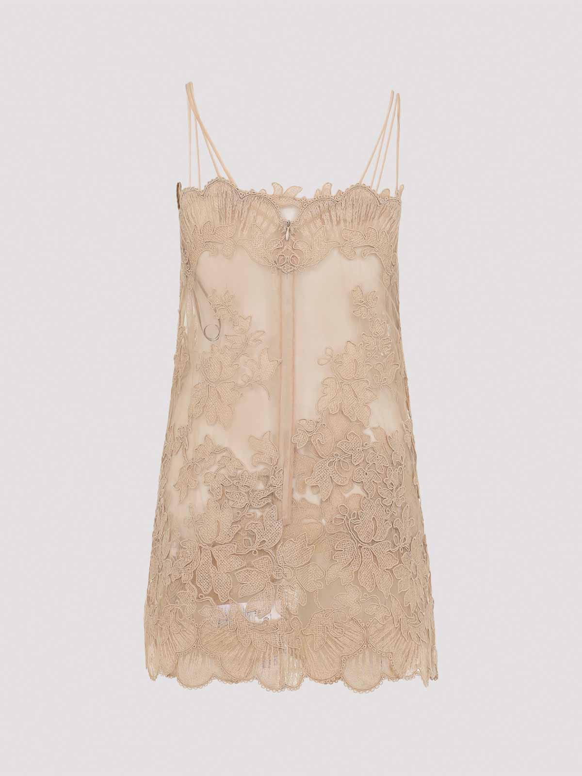 Ermanno Scervino Floral Lace Overlay Mini Dress In Brown