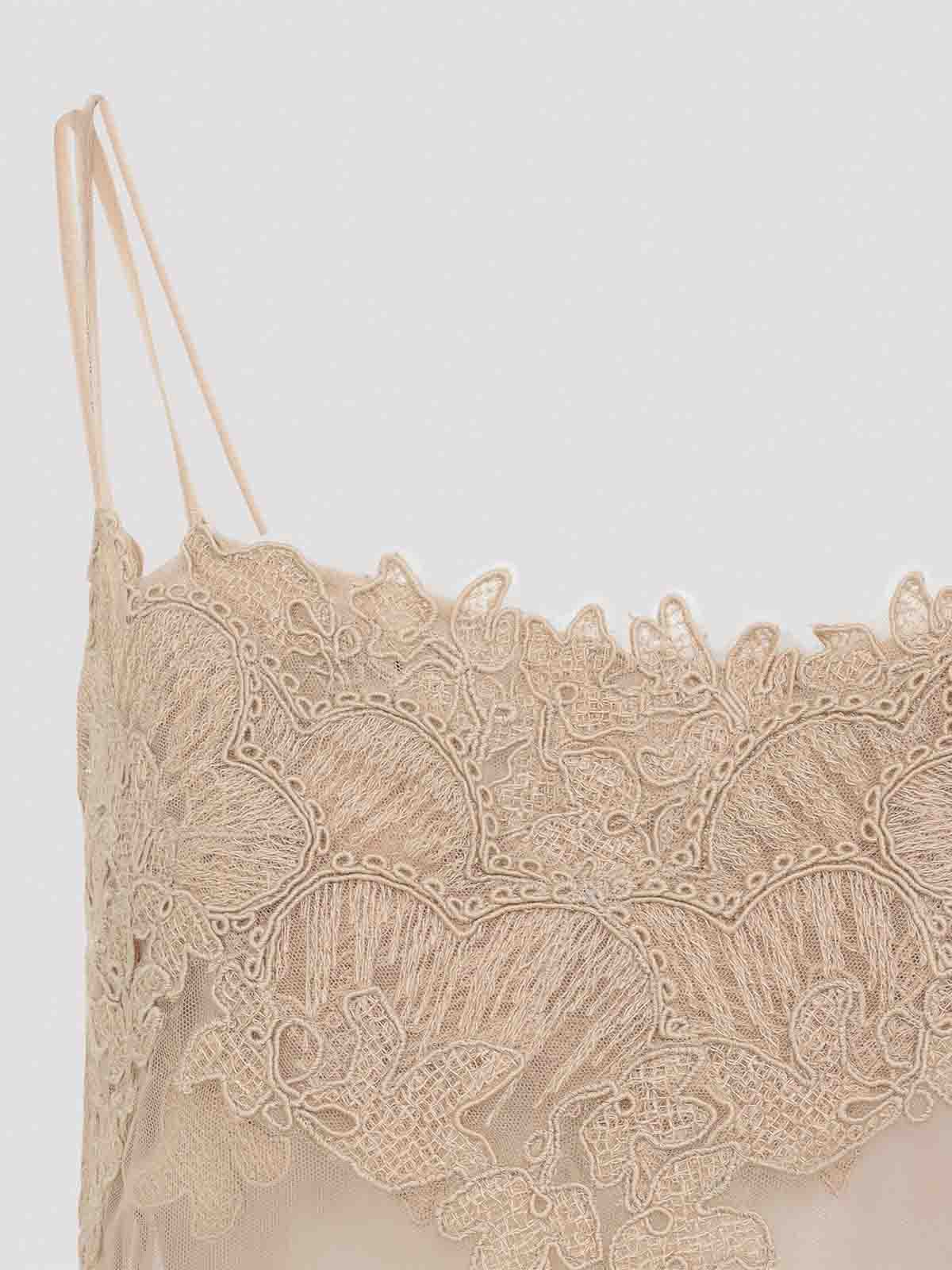 Ermanno Scervino Floral Lace Overlay Mini Dress In Brown