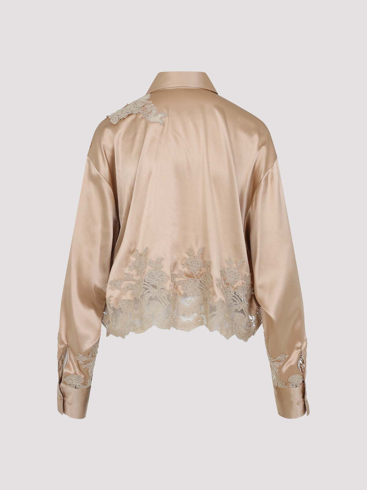 Ermanno Scervino Silk Shirt Embroidered Scalloped Hem In Brown