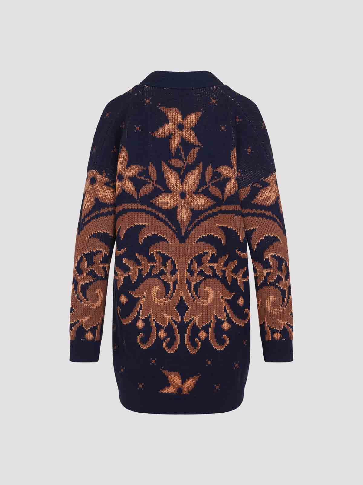 Etro Wool Jacquard V-neck Cardigan With Front Pockets In Blue