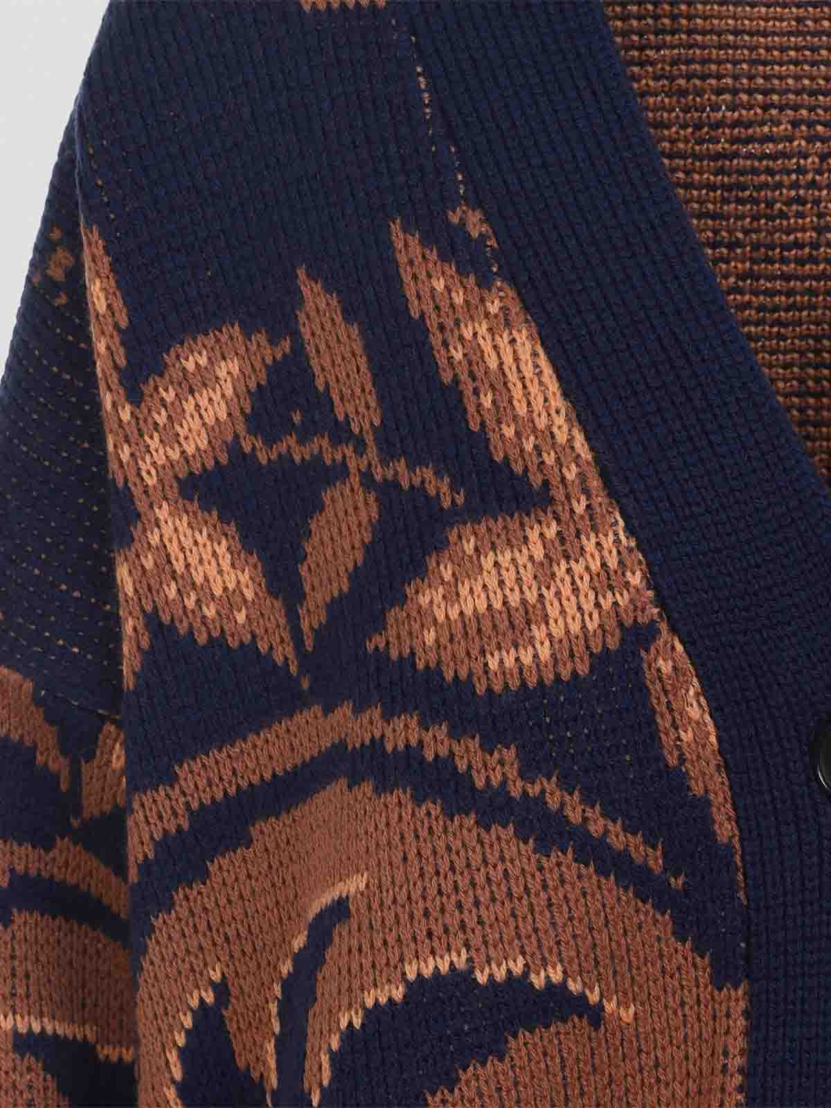 Etro Wool Jacquard V-neck Cardigan With Front Pockets In Blue