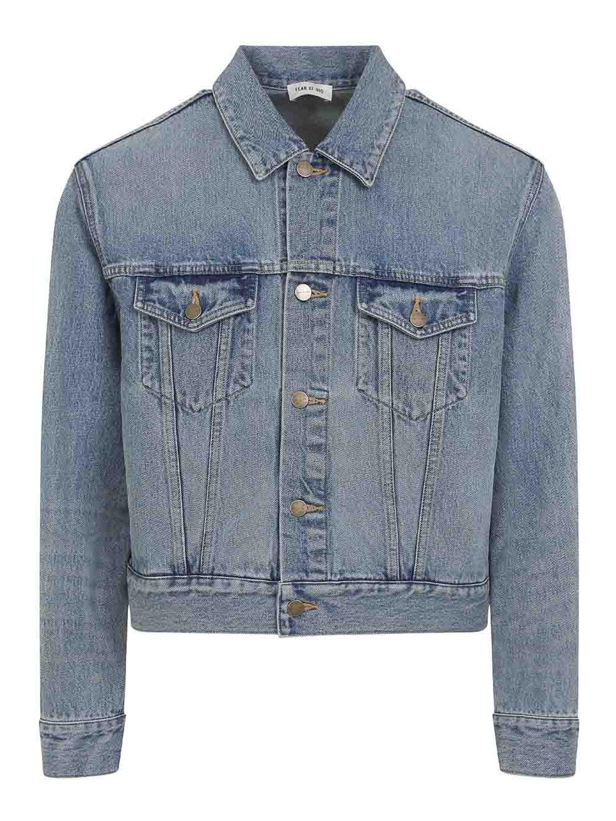 Fear Of God Light Blue Denim Jacket With Button-up Front And Vintage Finish In Blue